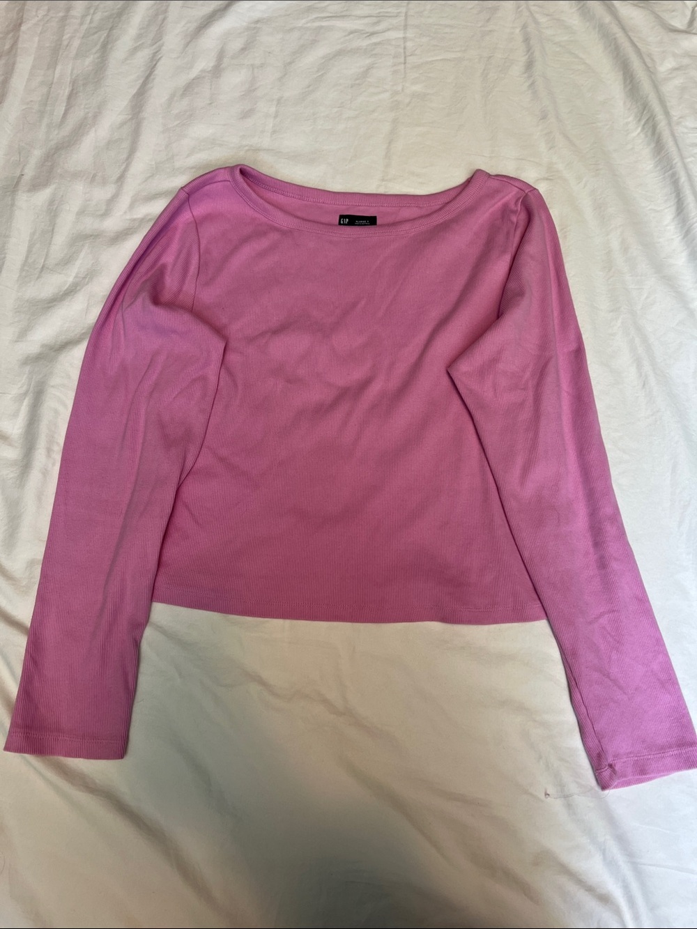 GAP Women's Bubblegum Pink Long-Sleeve Boatneck Top Tall